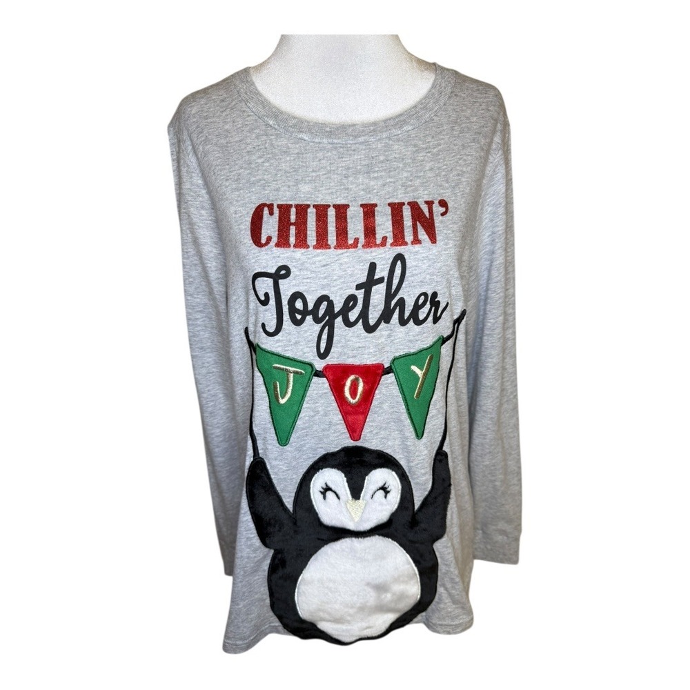 Chillin' Together‎ Penguin Graphic Long Sleeve Top Holiday Shirt Medium